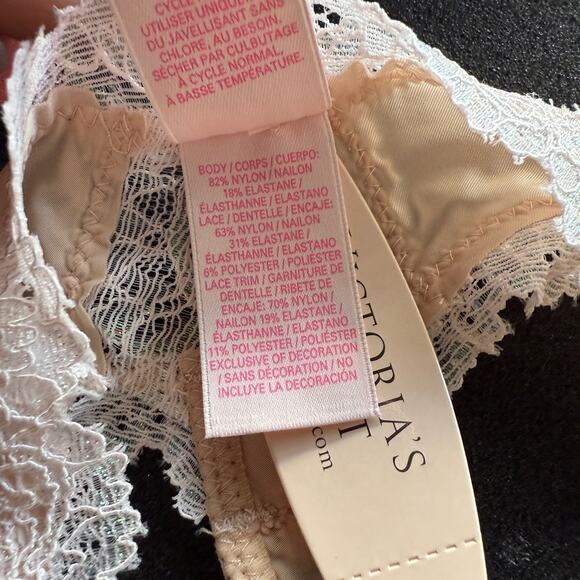Victoria's Secret sz S beige blue lace lined thong  NWT - Picture 3 of 6